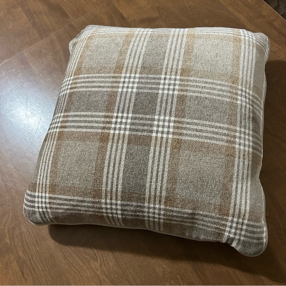 20" square faux leather & fabric throw pillow